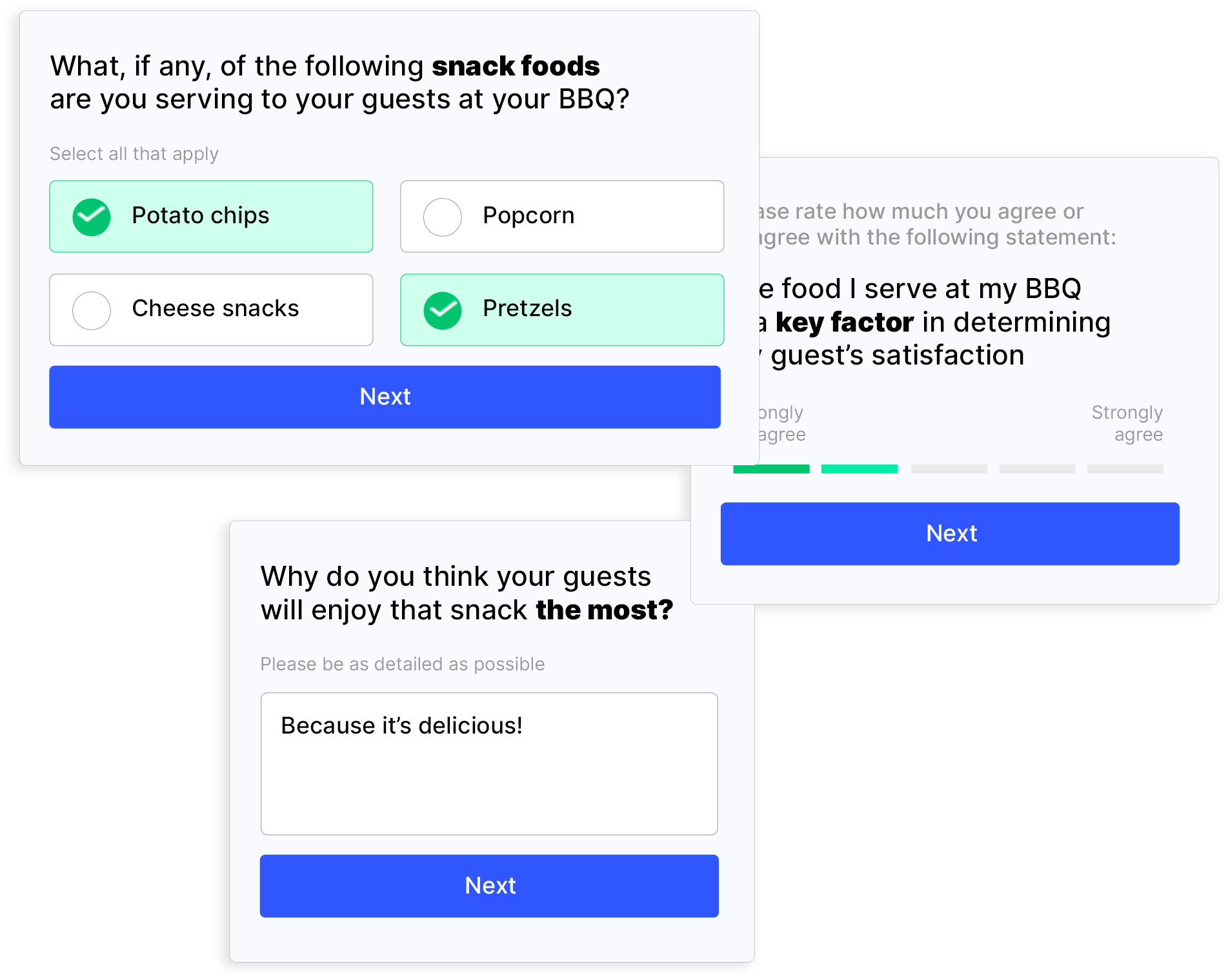 Screenshot of survey questions and answers