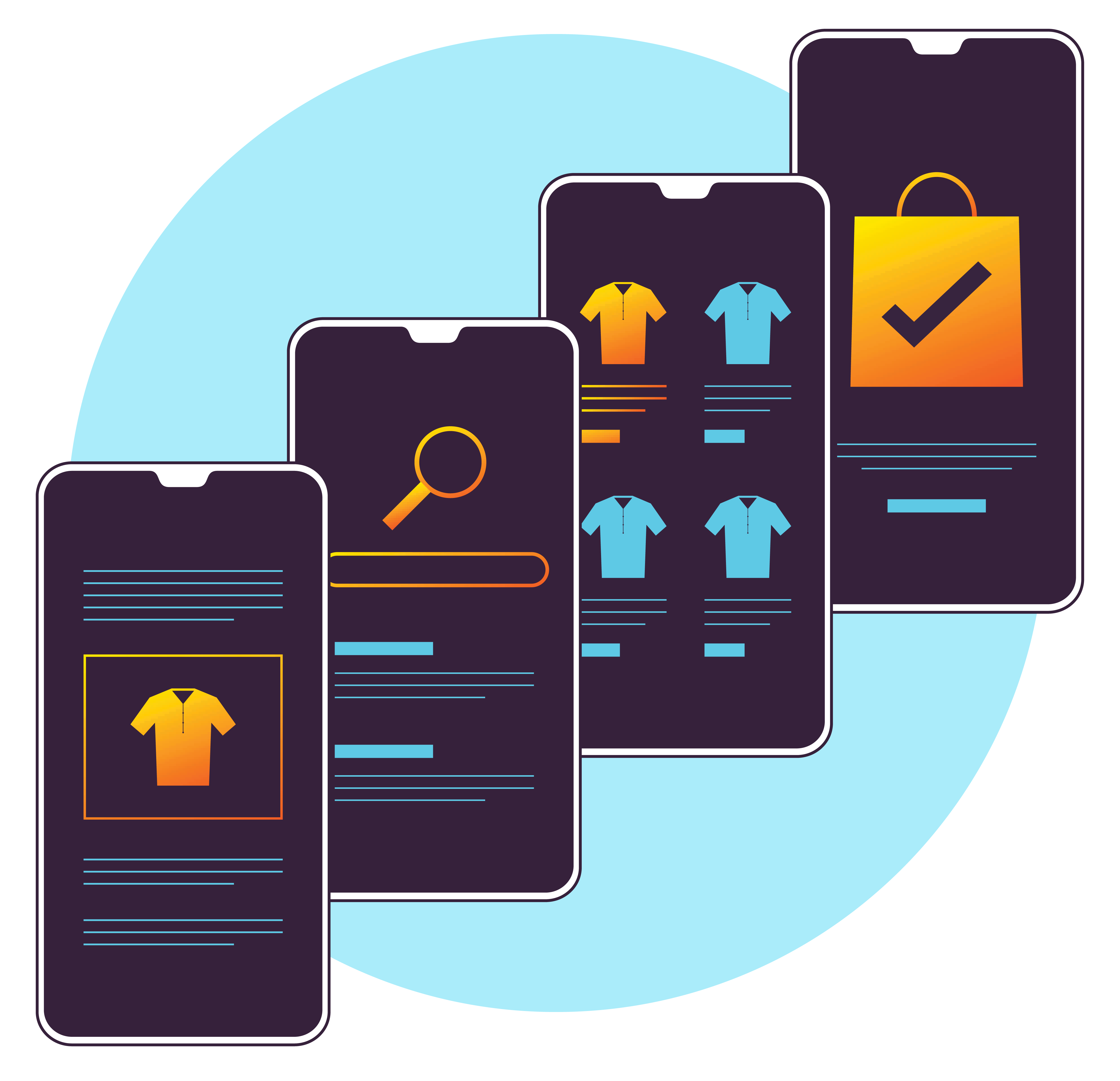 Phones graphics displaying the mobile sales funnel
