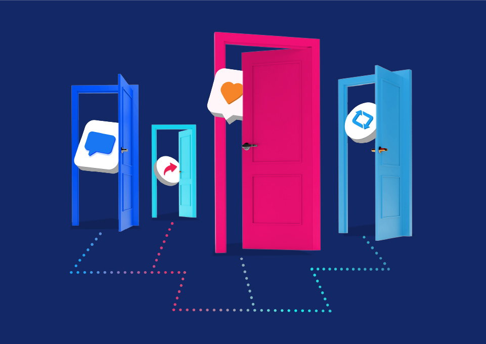 Open doors with social emojis peaking out