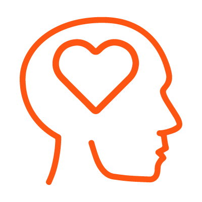 Icon image of a head with a heart in it representing attitude.