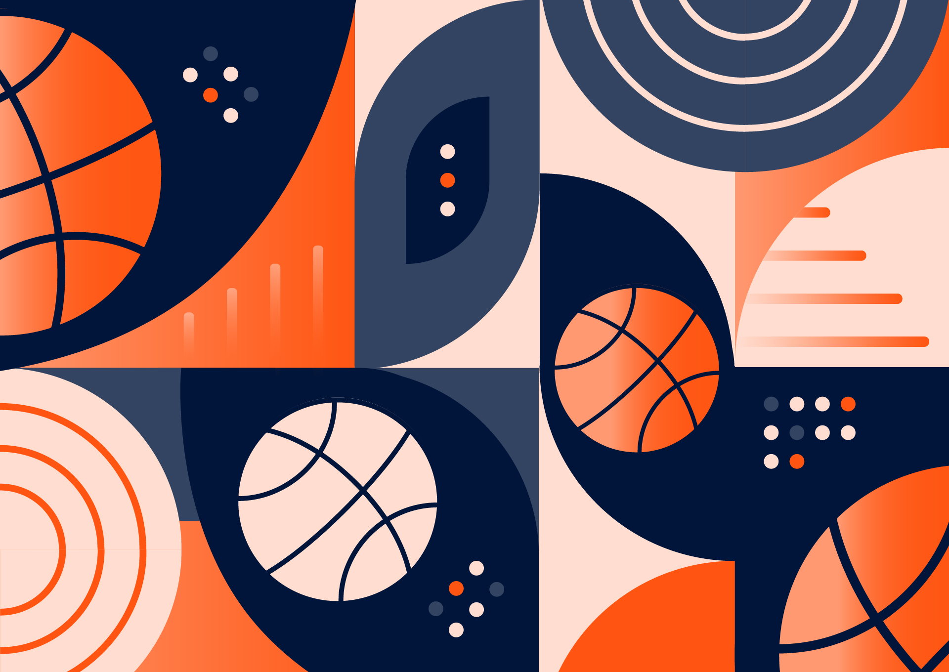 Graphic of basketballs and shapes
