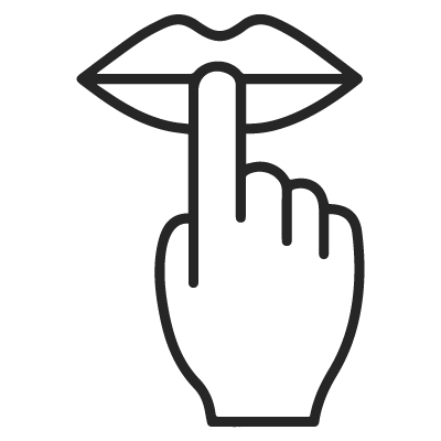 Image of icon showing finger on lips portraying "considering."