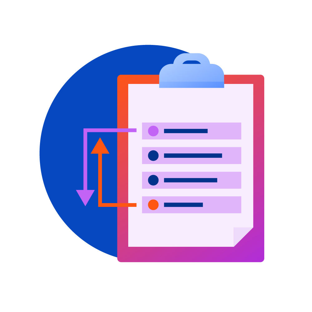 Comparison testing illustrations of a clipboard with questions and directional impact