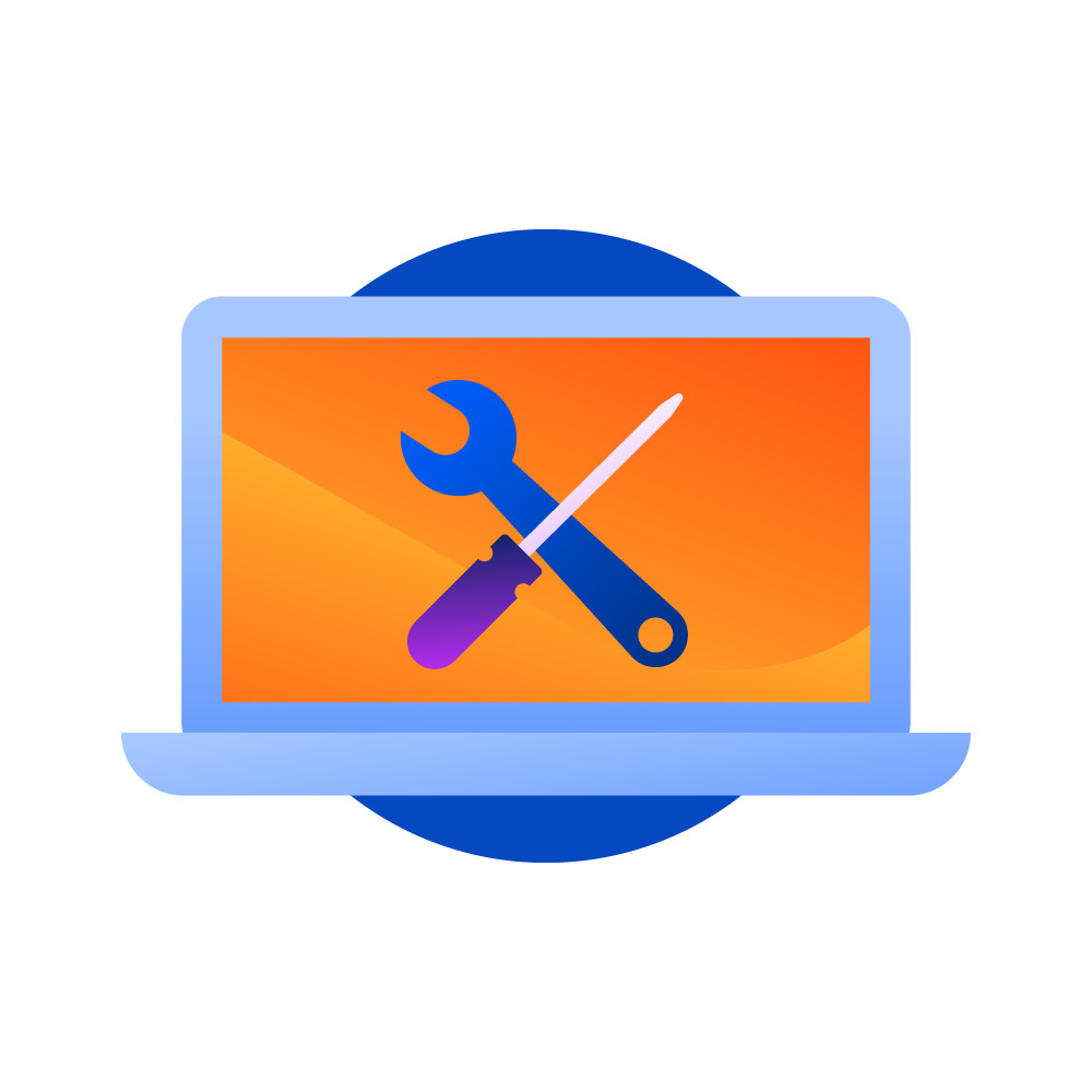 Product teams computer with wrench and screwdriver illustration