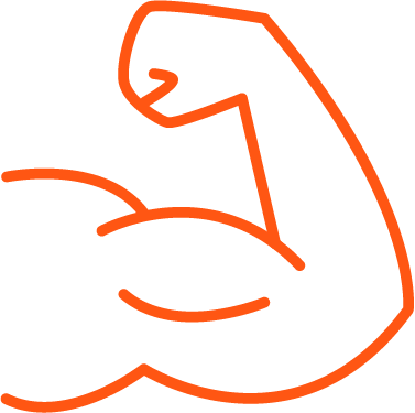 Icon image of an arm flexing a muscle representing, confidence.