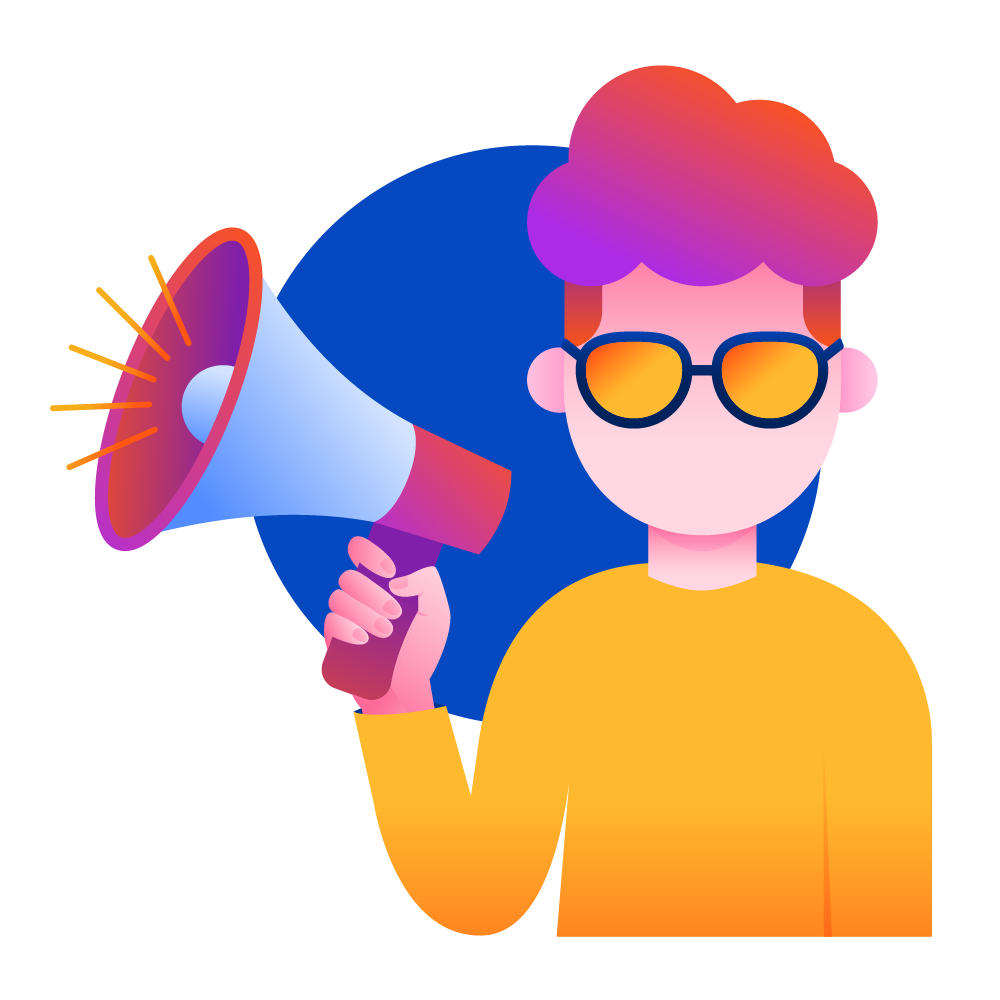 Image of an illustrated person holding a megaphone representing message testing.